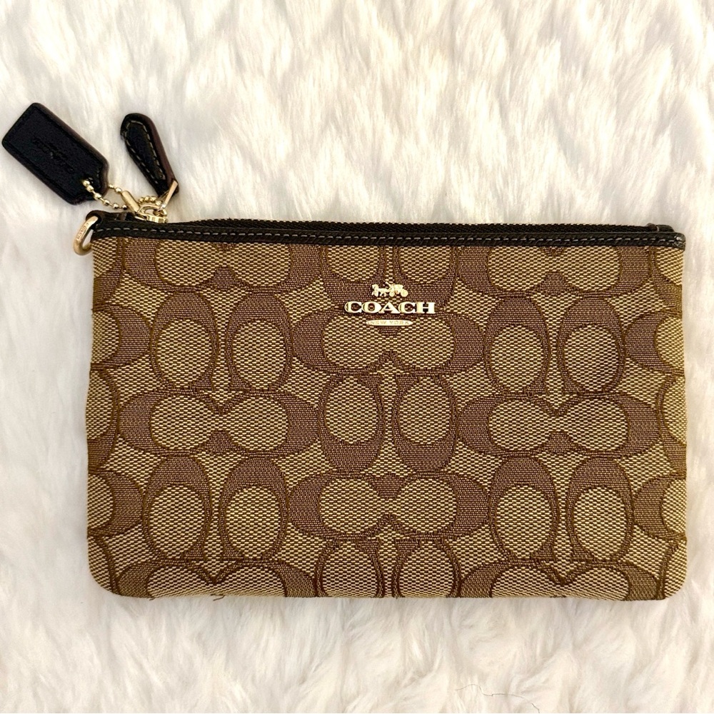 Coach Tan and Brown Signature Pouch